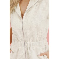 Jet Stream Textured Zipped Front V Neck Collared Casual Romper - L thumbnail