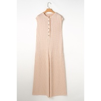 Smoke Gray Textured Buttoned Wide Leg Sleeveless Jumpsuit - L thumbnail