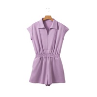 Orchid Bouquet Short Sleeve Zipper Collared Elastic High Waist Romper - S thumbnail