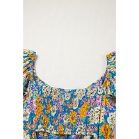 Yellow Floral Allover Print Shirred Cut Out High Waist Jumpsuit - L thumbnail