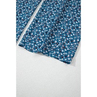 Blue Vintage Boho Floral Smocked Short Puff Sleeve Wide Leg Jumpsuit - L thumbnail