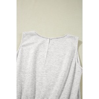 Light Grey Solid Color Crew Neck Drawstring High Waist Sleeveless Jumpsuit - L thumbnail