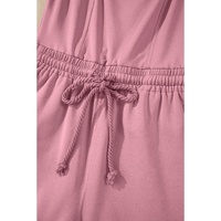 Light Pink Lace-up Elastic Waist Sleeveless Square Neck Jumpsuit - L thumbnail