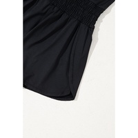 Black Plain Sleeveless Loop Drawstring Cinched Waist Romper - M thumbnail