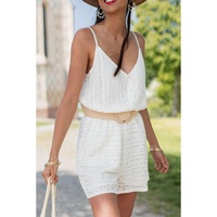 White Lace Spaghetti Strap V Neck Loose Fit Romper - XL thumbnail