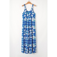 Blue Floral Print Wide Leg Sleeveless Jumpsuit - M thumbnail
