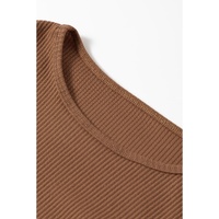 Brown Ribbed Balloon Sleeve Bodysuit - XL thumbnail
