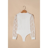White Frenchy Contrast Lace Bishop Sleeve Bodysuit - M thumbnail