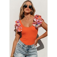 Orange Ribbed Knit Tiered Ruffled Sleeve Bodysuit - XL thumbnail