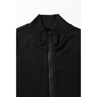 Black Zip up Mock Neck Ribbed Sleeveless Bodysuit - S thumbnail