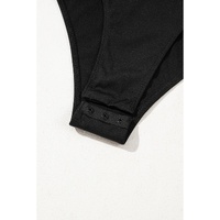 Black Solid Ruffled Mesh Patchwork Sleeve Bodysuit - L thumbnail