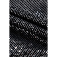 Black Sequin Mesh Long Sleeve Surplice Neck Bodysuit - M thumbnail