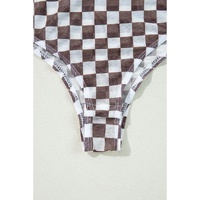 Brown Checkered Printed Long Sleeve High Neck Bodysuit - L thumbnail