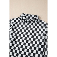 Black Checkered Printed Long Sleeve High Neck Bodysuit - S thumbnail