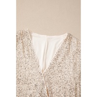 Beige Sequin Long Sleeve Wrap V Neck Bodysuit - XL thumbnail