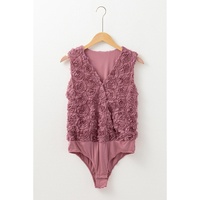 Heather Floral Textured V Neck Wrapped Sleeveless Bodysuit - L thumbnail