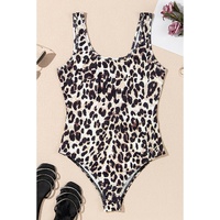 Brown Leopard Print U Neck Sleeveless Bodysuit - L thumbnail