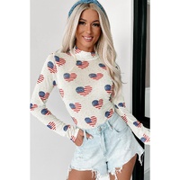 White Americana Glitter Mesh Long Sleeve Bodysuit - M thumbnail