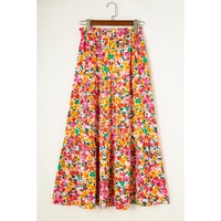Yellow Boho Floral Print Tiered Long Skirt - XL thumbnail