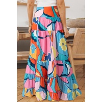 Pink Printed Pocketed High Waist Maxi Skirt - XL thumbnail
