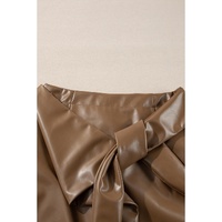 Coffee Bowknot Faux Leather Mini Skirt - M thumbnail