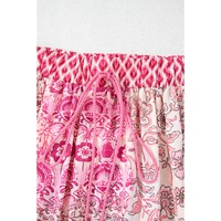 Red Boho Pattern Print Tassel Drawstring High Waist Maxi Dress - L thumbnail