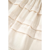 Beige Tiered Ruffled Hemline Elastic Waist Mini Skirt - M thumbnail