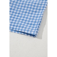 blue Red Plaid Gingham Printed High Waist Shorts - L thumbnail