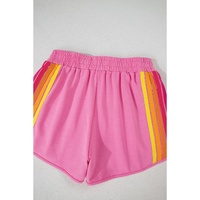 Bonbon Color Block Stripes Elastic High Waist Active Shorts - L thumbnail
