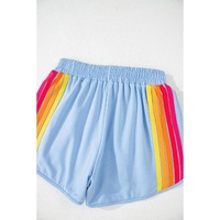 Beau Blue Color Block Stripes Elastic High Waist Active Shorts - M thumbnail