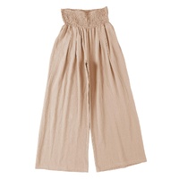 Azura Exchange Smocked High Waist Wide Leg Pants in Khaki - M thumbnail