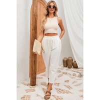 Azura Exchange Lace Splicing Drawstring Casual Cotton Pants - L thumbnail