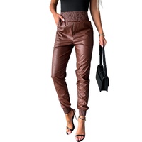 Azura Exchange Smocked High-Waist Leather Skinny Pants - L thumbnail
