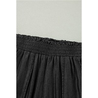 Black Side Pockets Frilled Smocked High Waist Wide Leg Jeans - XL thumbnail