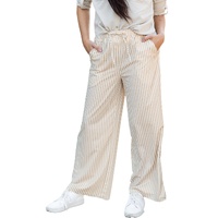 Khaki Stripe Print Wide Leg Drawstring Pants - XL thumbnail