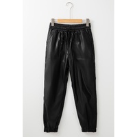 Black Faux Leather Ankle Smocked Waist Drawstring Joggers - XL thumbnail