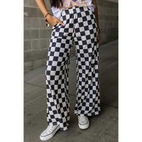 Black 2-Tone Checked Print High Waist Wide Leg Pants - M thumbnail