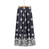 Black Bohemian Printed Drawstring Waist Wide Leg Pants - M thumbnail