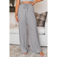 Gray Waffle Knit Drawstring High Waist Wide Leg Pants - L thumbnail