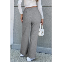 Light Grey Solid Color Fleece Lined Drawstring Waist Casual Pants - 2XL thumbnail