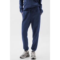Navy Blue Solid Color Fleece Lined Drawstring Waist Joggers - 2XL thumbnail