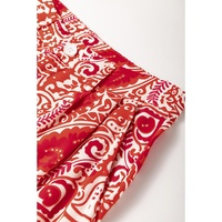 Red Paisley Printed Buttoned High Waist Straight Leg Pants - L thumbnail