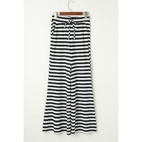 Black Stripe Lace-up Waist Casual Flared Pants - L thumbnail