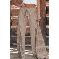 Smoke Gray Boho Lace Patchwork Wide Leg High Waist Pants - L thumbnail