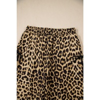Brown Leopard Print Bow Tie Drawstring Elastic Waist Loose High Waist Pants - L thumbnail