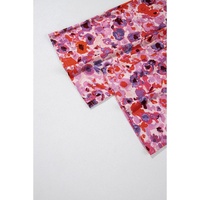 Purple Floral Wide Leg Elastic High Waist Pants - S thumbnail