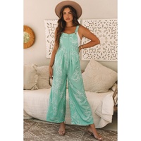 Moonlight Jade Printed Bib Wide Leg Overalls - L thumbnail