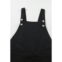 Black Drawstring Buttoned Straps Cropped Overall - S thumbnail