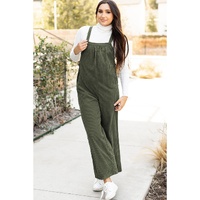 Jungle Green Solid Pocketed Loose Fit Corduroy Overall - S thumbnail