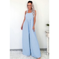 Beau Blue Checkered Pocketed High Waist Wide Leg Overall - S thumbnail